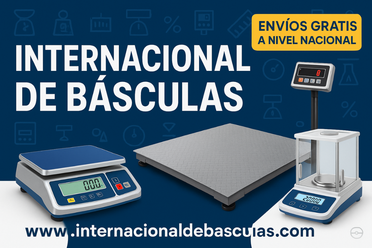 Quiero una banner atractivo de mi tienda Internacional de Basculas, que tenga lo datos adicionales como envíos gratis a nivel nacional y la pagina web de www.internacionaldebasculas.com